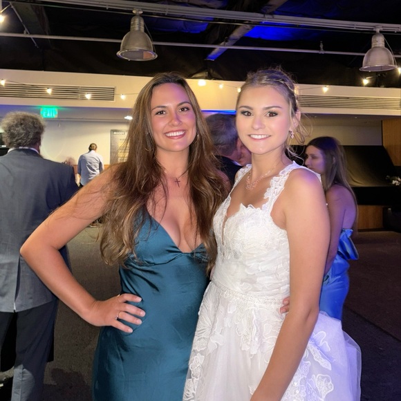 SEEN AT THE BALL SATIN MIDI DRESS BLUE/TEAL - bridesmaids/wedding - Picture 3 of 3